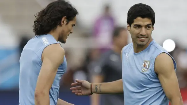 Luis Suarez and Edinson Cavani in training for Uruguay