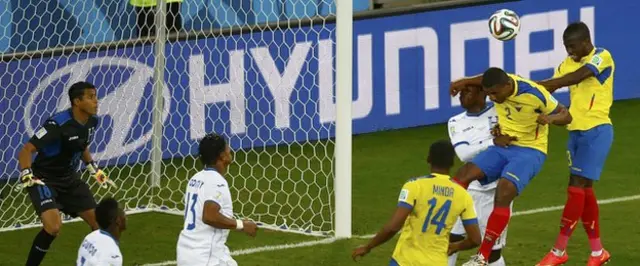 Enner Valencia heads in Ecuador's winner against Honduras