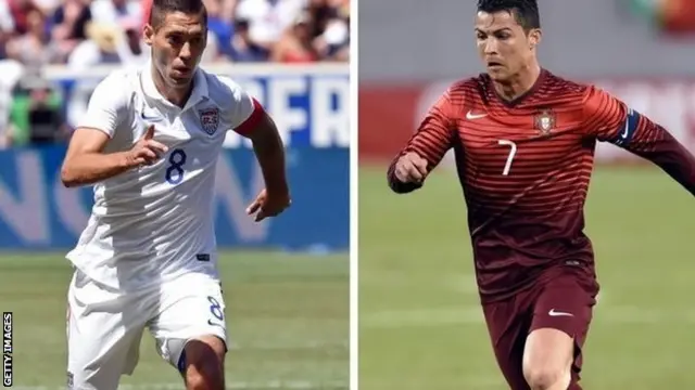 Portugal's Cristiano Ronaldo (right) and USA forward and captain Clint Dempsey