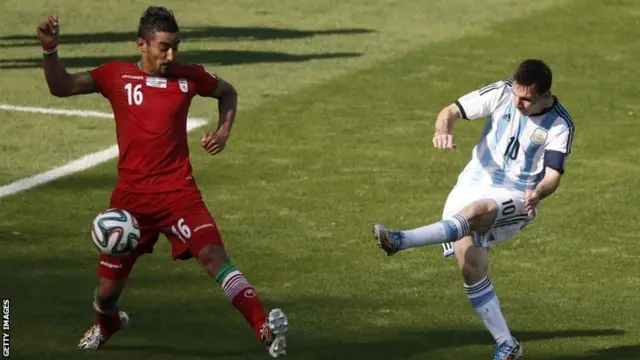 Argentina"s forward and captain Lionel Messi shoots