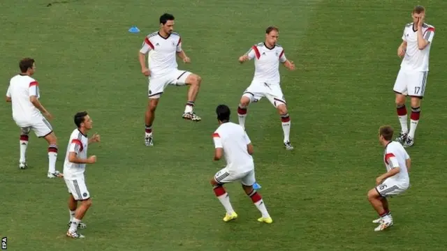 Germany players warm up