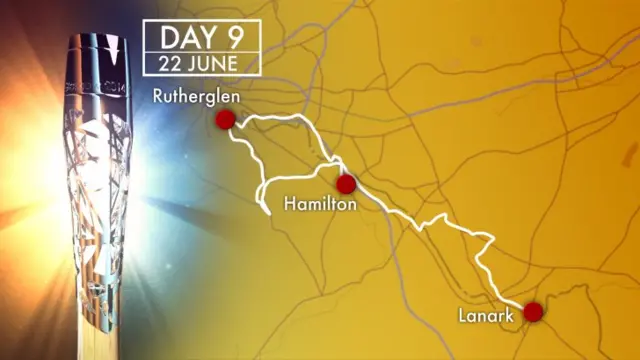 Queen's Baton Relay map of South Lanarkshire