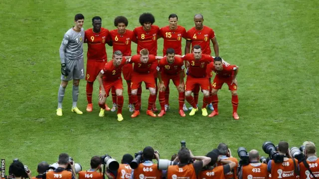 Belgium players pose before kick-off