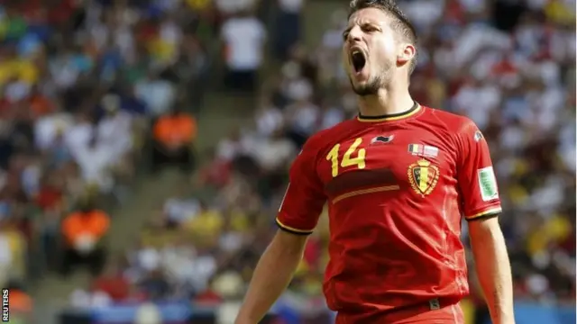 Belgium's Dries Mertens reacts after missing a goal opportunity