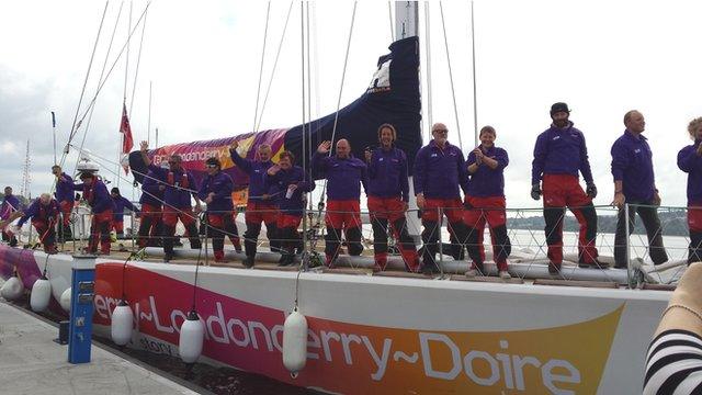 The clipper crew arriving in the River Foyle