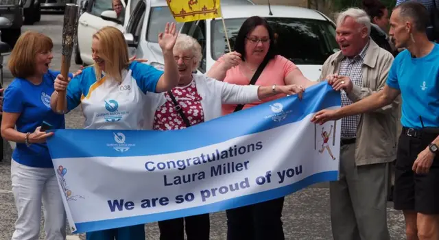 Laura Miller with her supporters in Airdrie