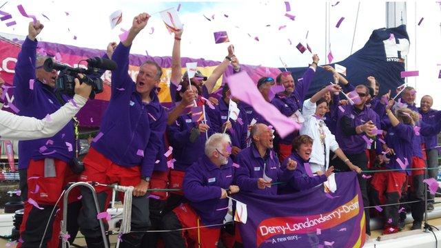 The crew received a rapturous welcome after arriving in the Foyle