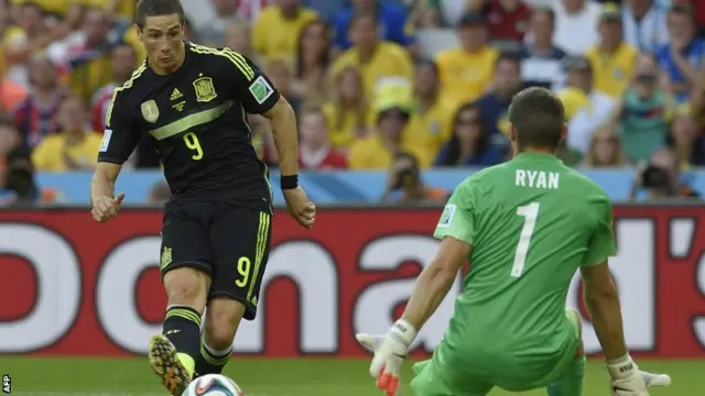 Fernando Torres scores Spain's second goal of the game against Australia