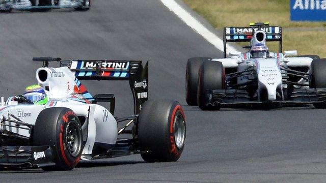 Felipe Massa (L) leads Williams team-mate Valtteri Bottas in the Austrian Grand Prix