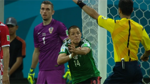 Mexico striker Javier Hernandez appeals for handball