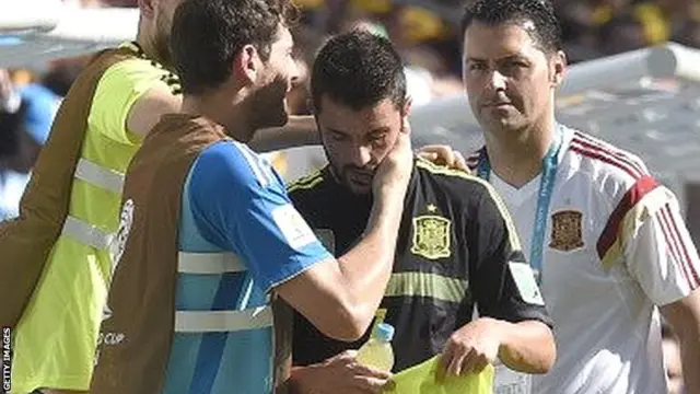 David Villa is substituted against Spain