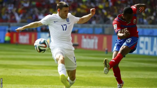 James Milner challenges for the ball against Costa Rica