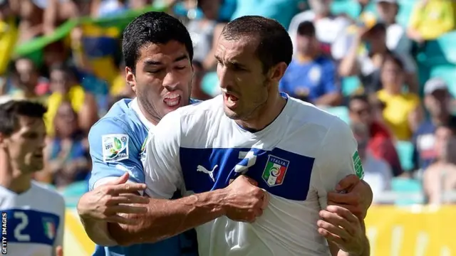 Luis Suarez and Giorgio Chiellini