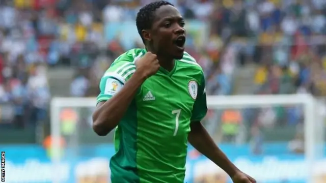 Ahmed Musa of Nigeria celebrates scoring his team's first goal