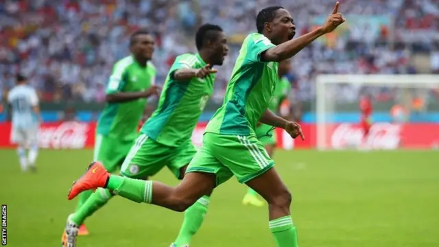 Ahmed Musa of Nigeria celebrates scoring his team's second goal