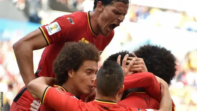 Belgium players celebrate a goal