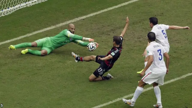 Tim Howard makes a save for the USA against Germany