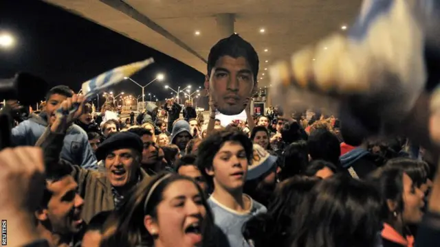 Uruguay fans at Montevideo airport
