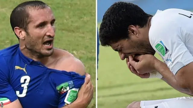 Luis Suarez and Giorgio Chiellini