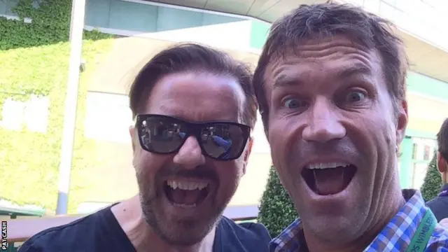 Ricky Gervais and Pat Cash at Wimbledon