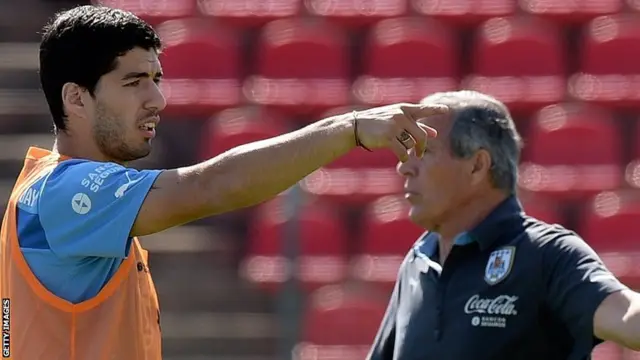 Luis Suarez and Oscar Tabarez