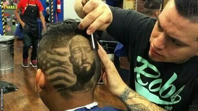 Haircut of Tim Howard's face on US supporter