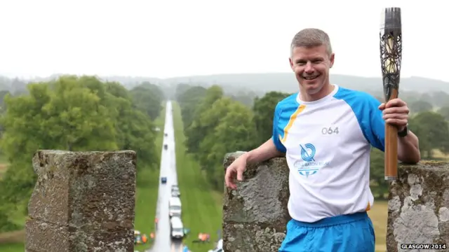 Stuart Dishington carried the baton to the top at Glamis Castle.