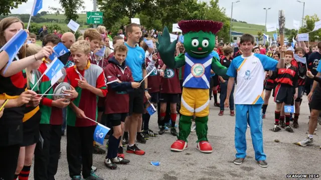 Commonwealth mascot, Clyde came out to dance with the pupils at Meldrum Academy.