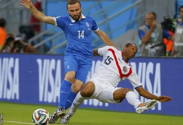 Costa Rica player tackles Greek rival