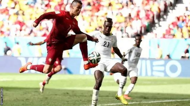 Cristiano Ronaldo (left) in action against Ghana