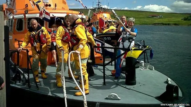 Janice Johnston aboard the Aith Lifeboat