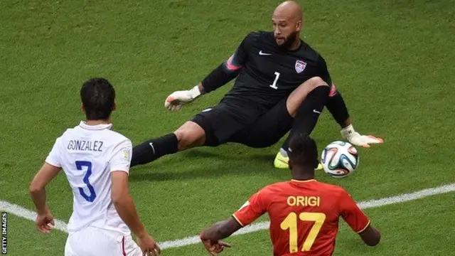 USA goalkeeper Tim Howard saves another Belgium shot