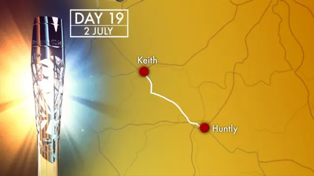 Map of Queen's Baton Relay route from Huntly to Keith