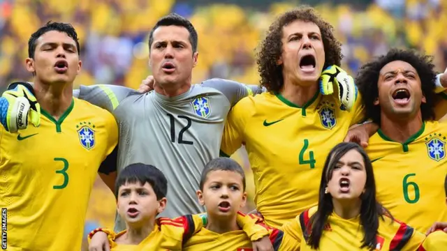 Brazil sing the national anthem