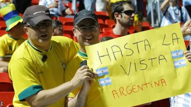 A Brazil fan with a message for Argentina