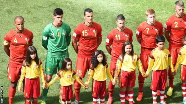 Belgium players line up for anthems