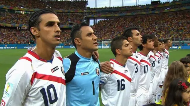 Costa Rica players sing national anthem