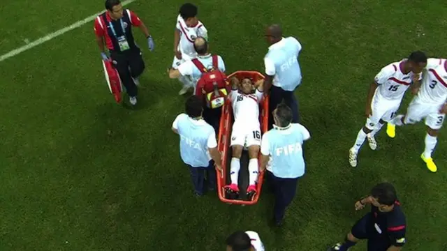 Cristian Gamboa on a stretcher