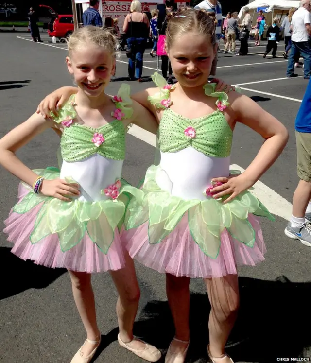 Two girls in ballet costumes