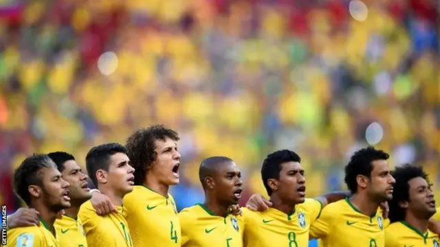 Brazil squad sing the anthem