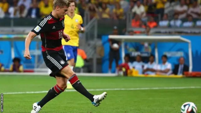 Toni Kroos of Germany scores his team's third goal