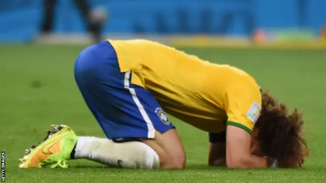 Brazil's defender David Luiz reacts after defeat