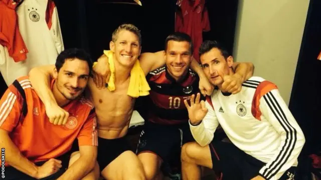 Lukas Podolski and Germany team-mates