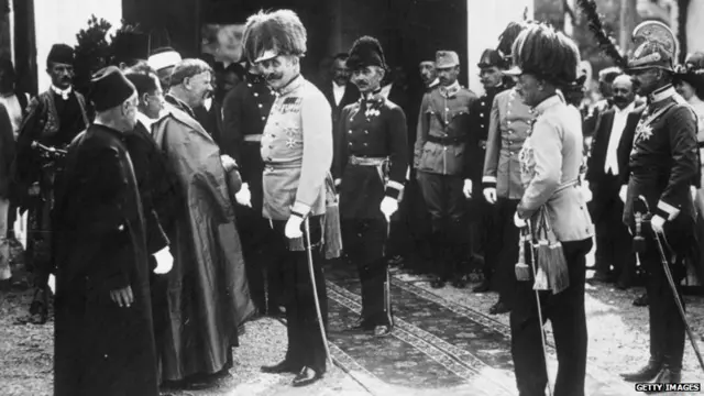 Archduke Franz Ferdinand with dignitaries in Sarajevo