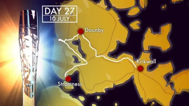 Map of Orkney. Route from Stromness to Kirkwall via Dounby is shown.