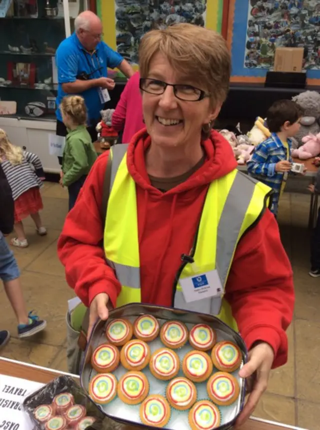 Helen proudly showing off her Glasgow 2014 cakes at Stromness Academy