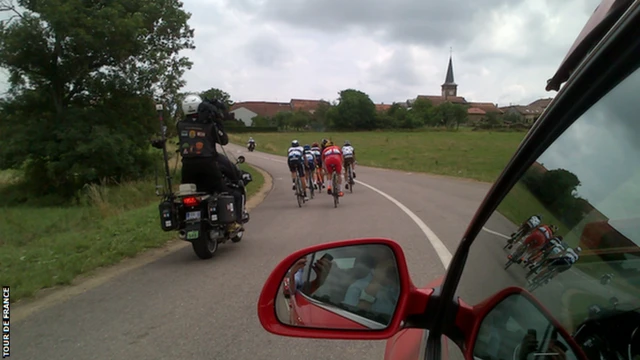 The five leaders on stage eight, photo taken from lead Tour de France car