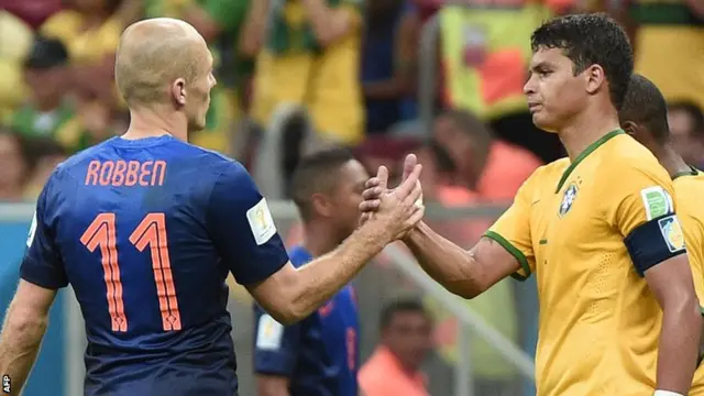 Netherlands forward Arjen Robben and Brazil captain Thiago Silva