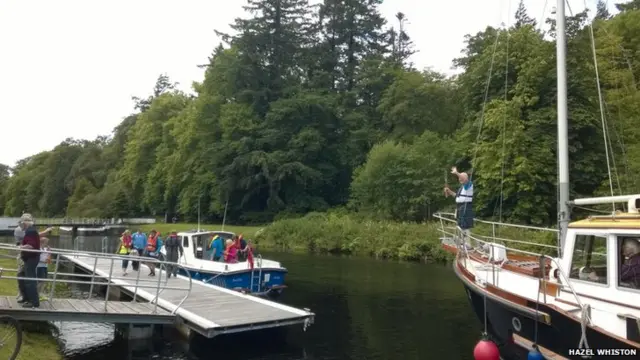 Bill Young arriving at Millers Bridge, Lochgilphead