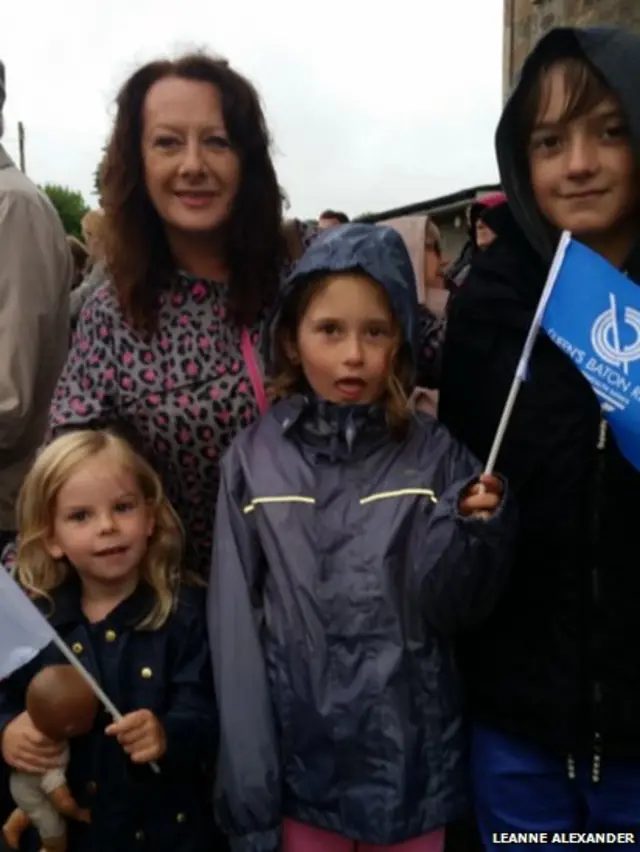 Helen, Louis and Eilidh Strickland and Nieve Alexander out to see the Queen's Baton Relay